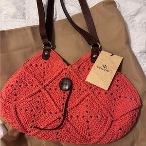 NWT Patricia Nash Marti Crochet Bag  in Apricot with Brown Straps